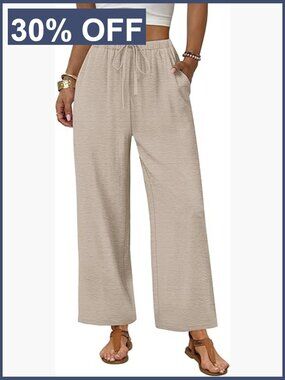 Wide Leg Palazzo Pants with Pockets Drawstring Waist Casual Trousers